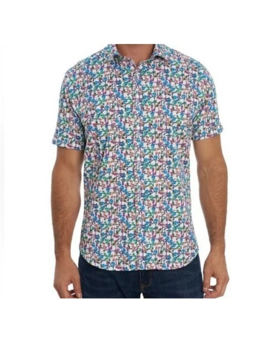 Robert Graham Jam Out Short Sleeve Button Down Guitar Rock Shirt Size XL NWT